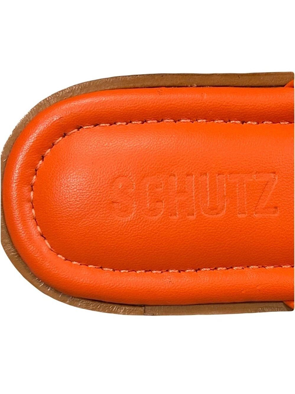 Schutz NWOB Fairy Orange All-Leather Brazil Puffy Slide Flat Sandals Size 6.5 - Picture 5 of 8